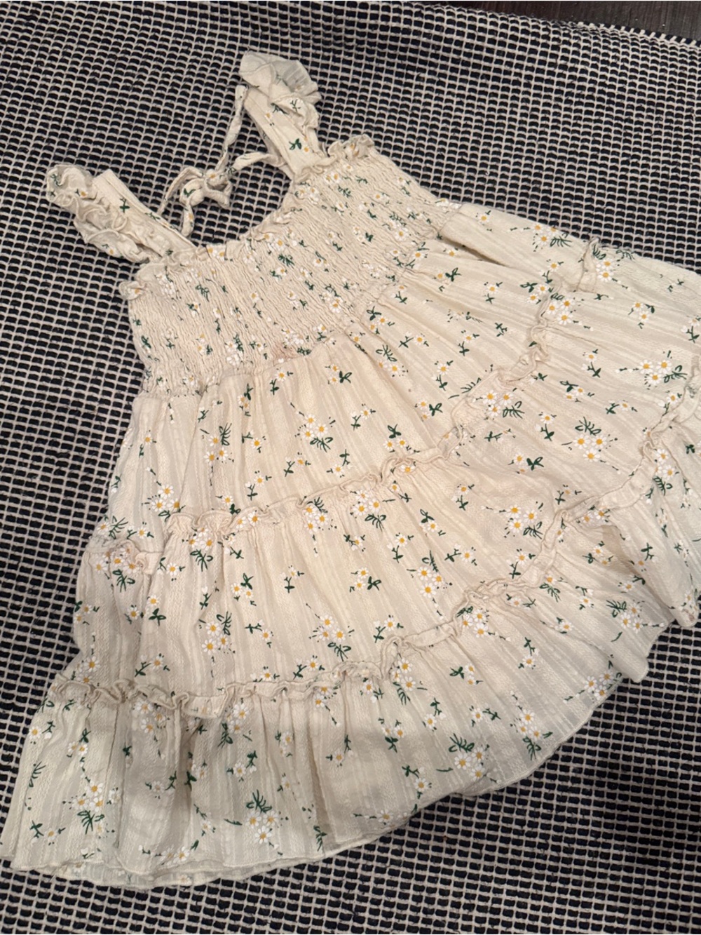 Girls Cream Floral Ruffle Sundress Top with Adjustable Straps